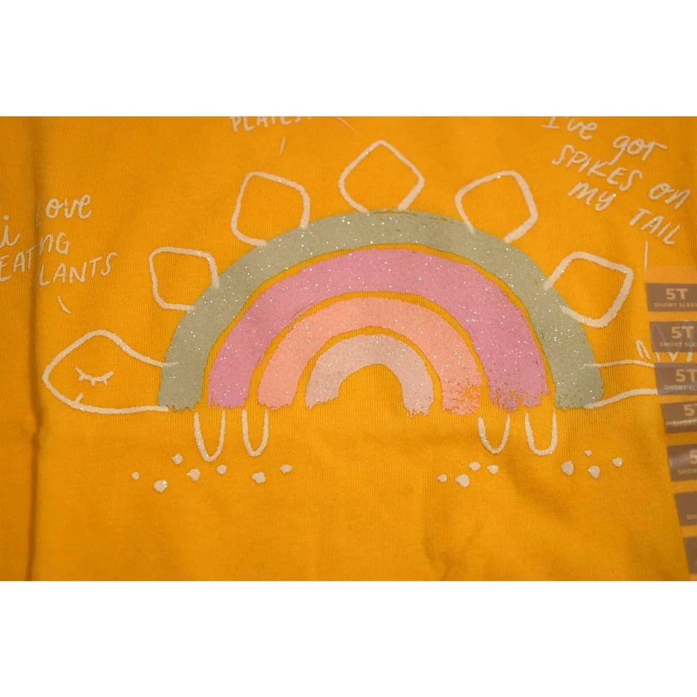 NWT OshKosh B'ghosh Girl's Cotton Tee Size 5T in Yellow‎ w/ Rainbow Design